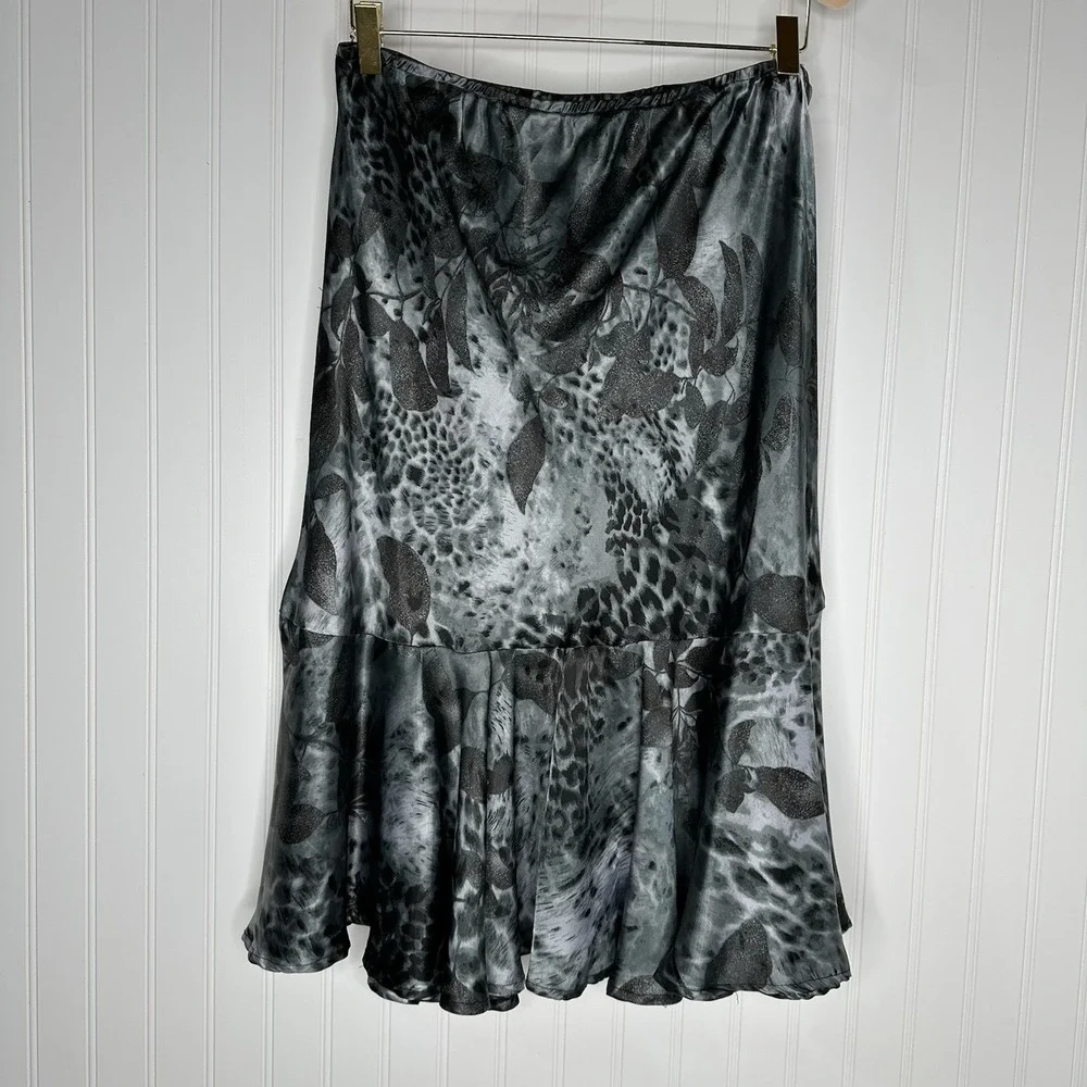 Signature By Robbie Bee Satin Skirt Animal‎ Print Asymmetrical Fairy Y2K Sz 12